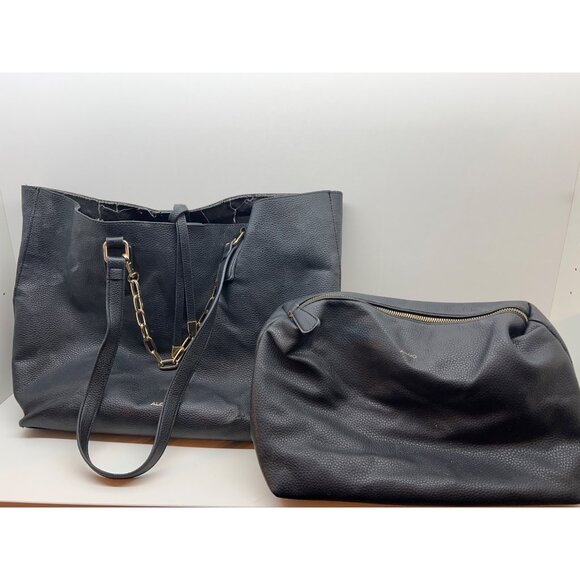 Aldo 2-Piece Black Leather Tote & Pouch Set With Gold Chain Strap - Picture 1 of 13